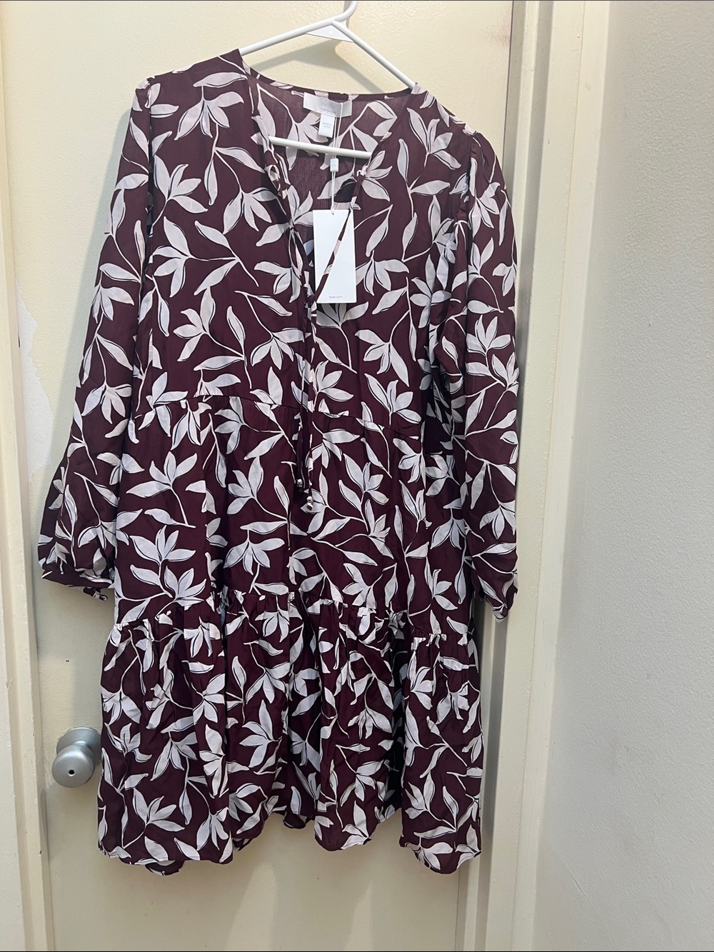 Hugo Boss Wine and White Leaf-Print Dress